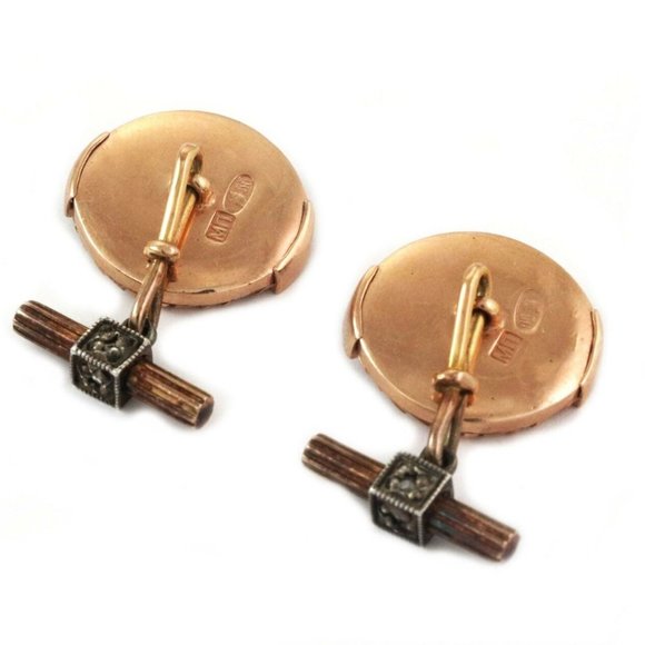 Old Russian Ruby Enamel 18kRose Gold Cufflinks - Picture 2 of 4